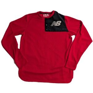 New Balance NB Dry Mens Medium Long Sleeve Henley Red Black Athletic Performance